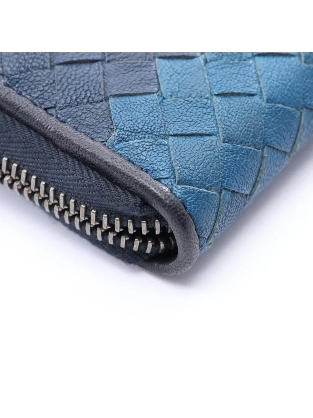 Bottega Veneta Round Wallet Intrecciato Black Navy Blue Leather